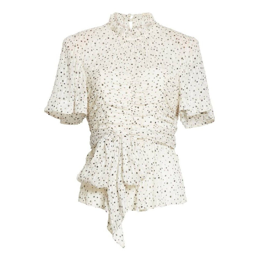 Rebecca Taylor White Snow Star Combo Tie Silk Peplum Mock Blouse Shirt Sz 12$475